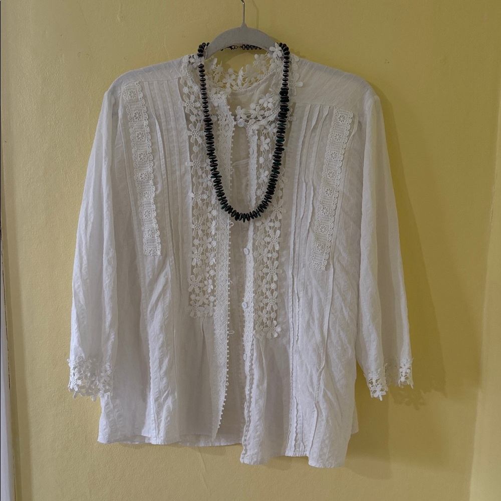 White Lace-Trim Women's Blouse